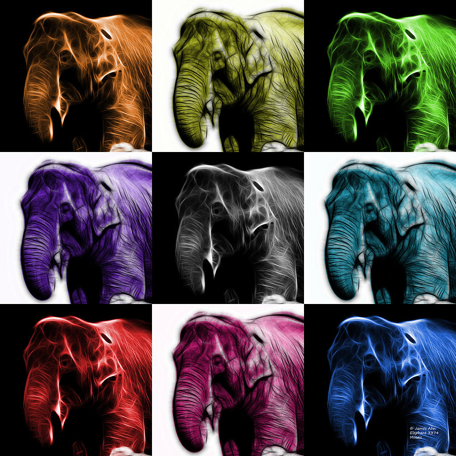 Elephant 3374 - Mosaic - V1 Digital Art by James Ahn
