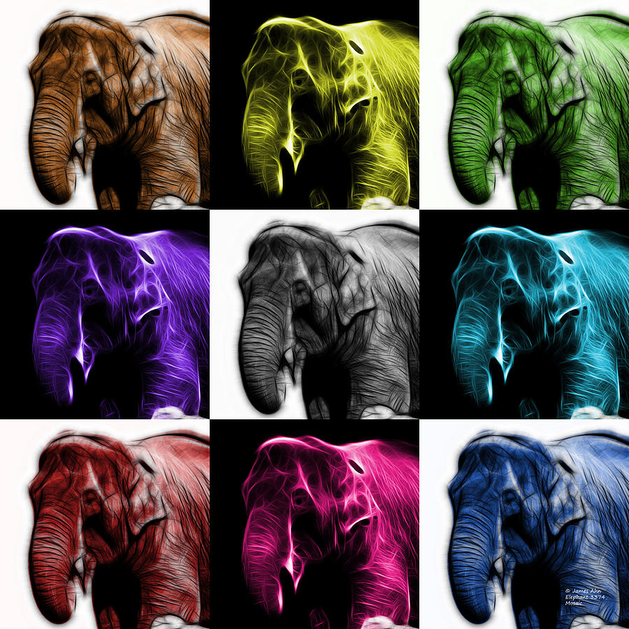 Elephant 3374 - Mosaic - V2 Digital Art by James Ahn