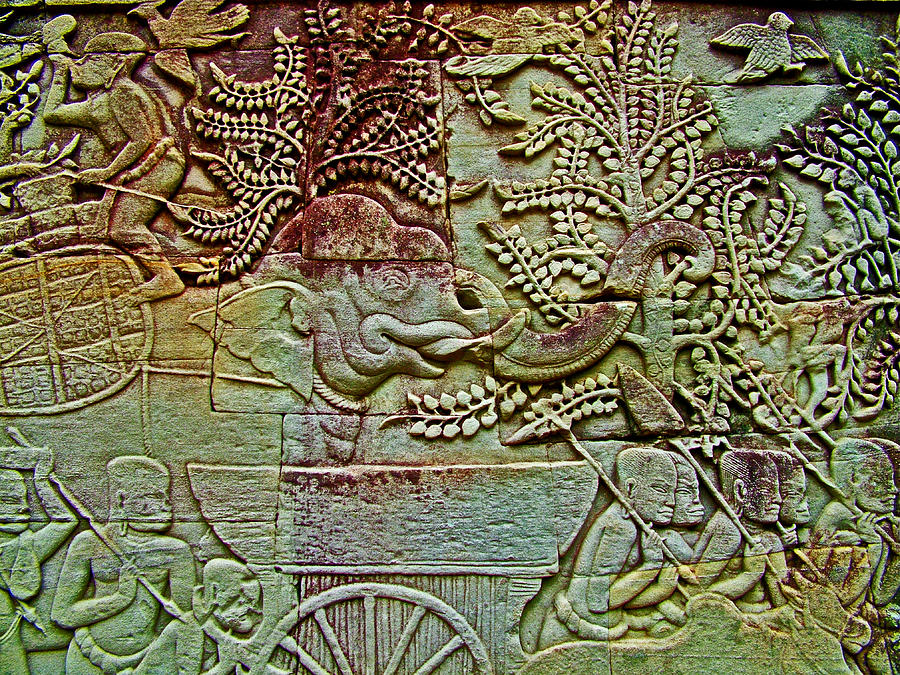 Elephant Bas-relief in the Bayon or Temple in Angkor Thom-Cambodia  Photograph by Ruth Hager