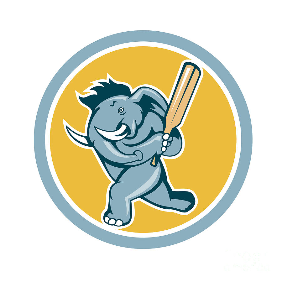 Cricket Digital Art - Elephant Batting Cricket Bat Cartoon by Aloysius Patrimonio