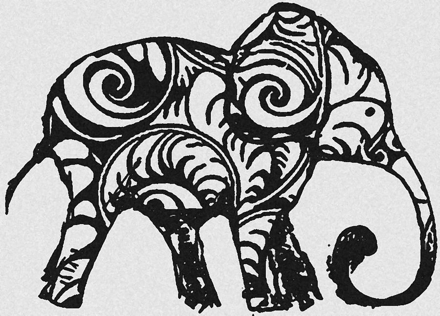 Animal Drawing - Elephant Black And White by Ellsbeth Page