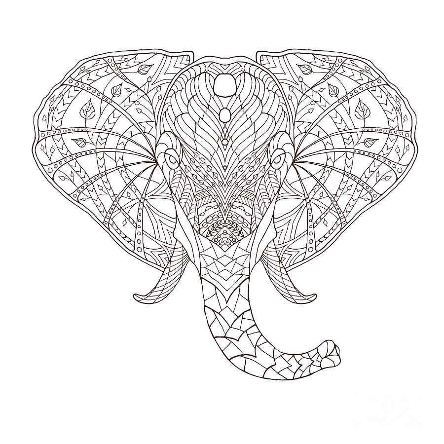 Symbol Digital Art - Elephant Black And White Hand Drawn by Fosin