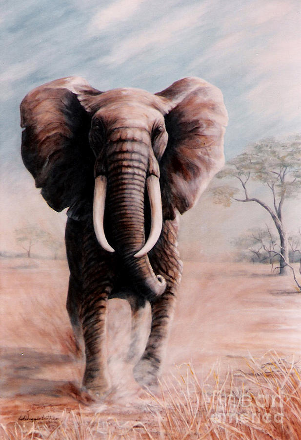 Wildlife Painting - Elephant Charge by DiDi Higginbotham
