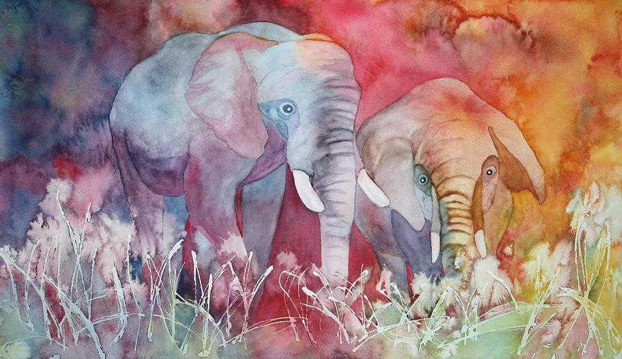 Animal Painting - Elephant Duo by Nancy Jolley