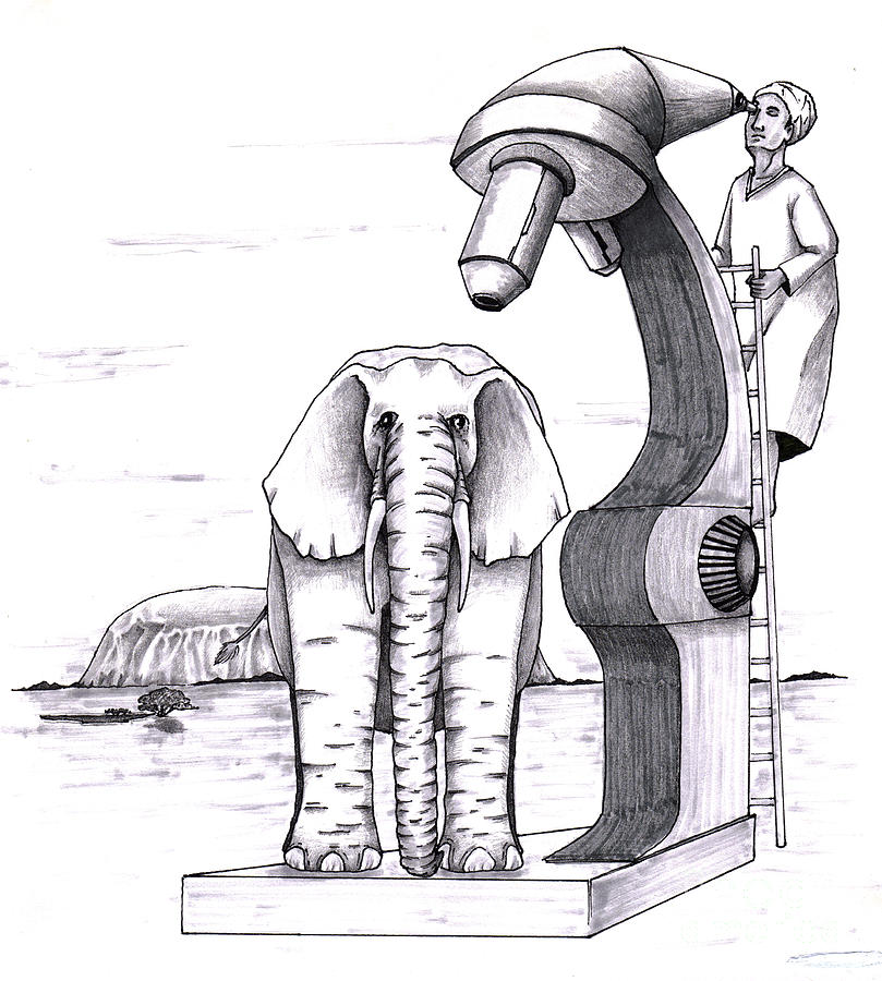 Elephant Examined Under Huge Microscope Outside Drawing