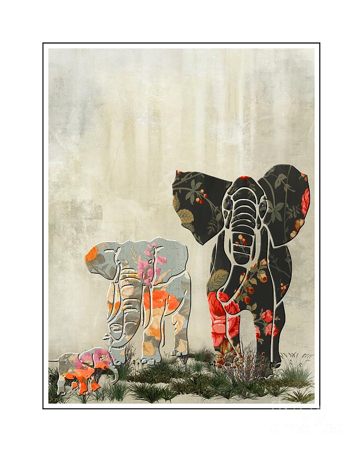 Elephant Family Digital Art by Elaine Manley