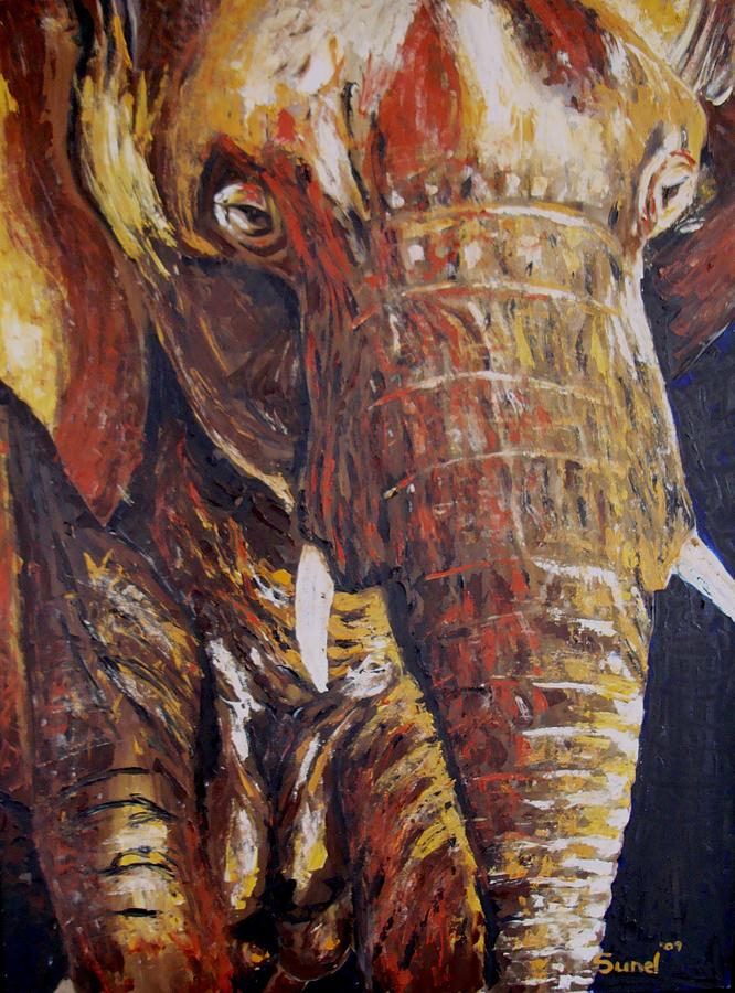 Elephant from the front Painting by Sunel De Lange