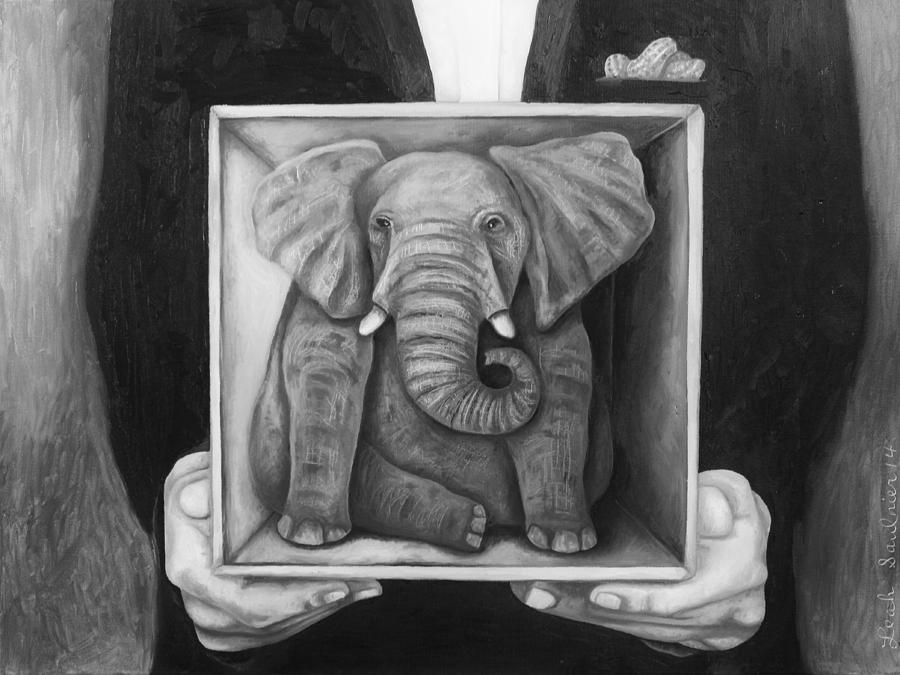 Jungle Painting - Elephant In A Box bw by Leah Saulnier The Painting Maniac