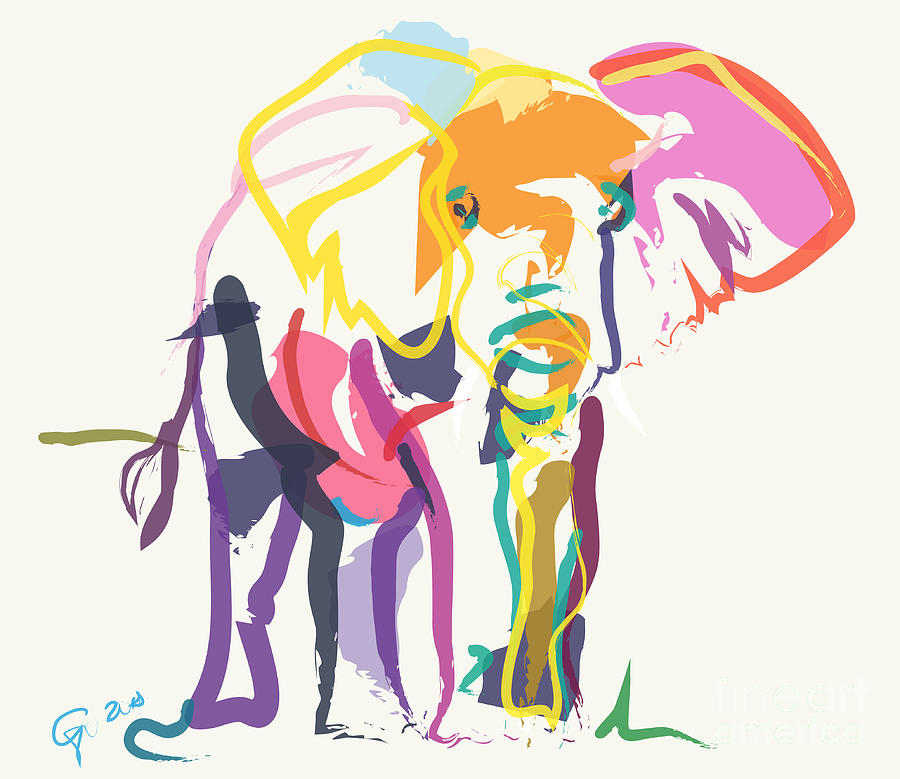 Elephant in color ecru Painting by Go Van Kampen