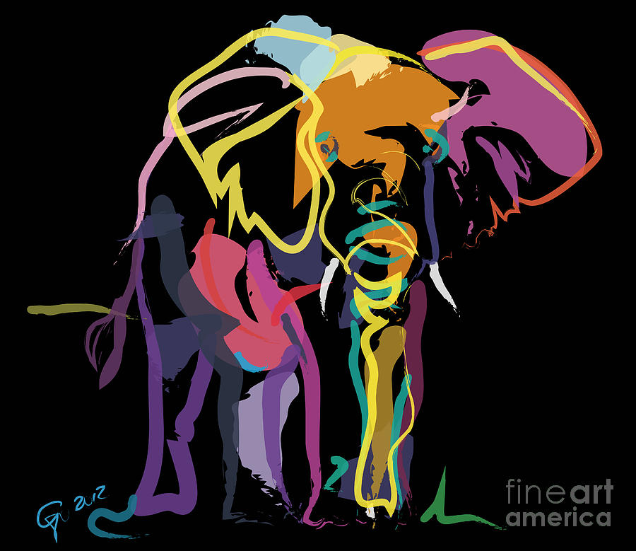 Elephant in colour Painting by Go Van Kampen