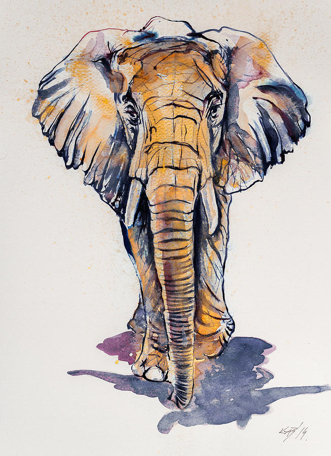 Elephant Painting - Elephant in gold by Kovacs Anna Brigitta