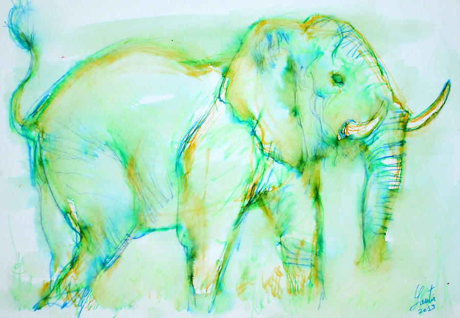 Nature Painting - ELEPHANT in GREEN by Fabrizio Cassetta
