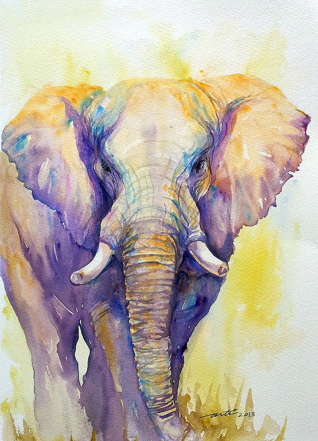 Elephant in Purple Painting by Arti Chauhan