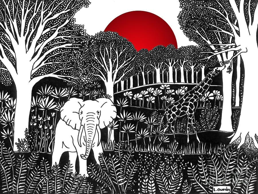 Elephant Jungle Drawing by Lee Owenby