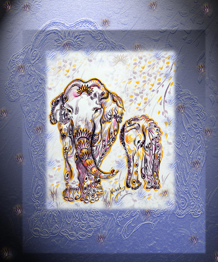 Elephant Painting - Elephant Mom by Harsh Malik
