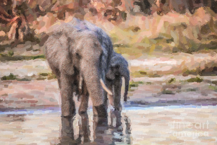 Elephant mother and calf Digital Art by Liz Leyden