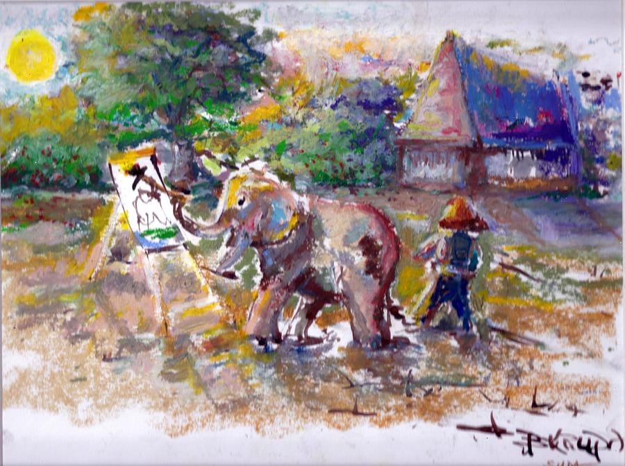 Elephant Painting - Suda I Painting by Bernadette Krupa