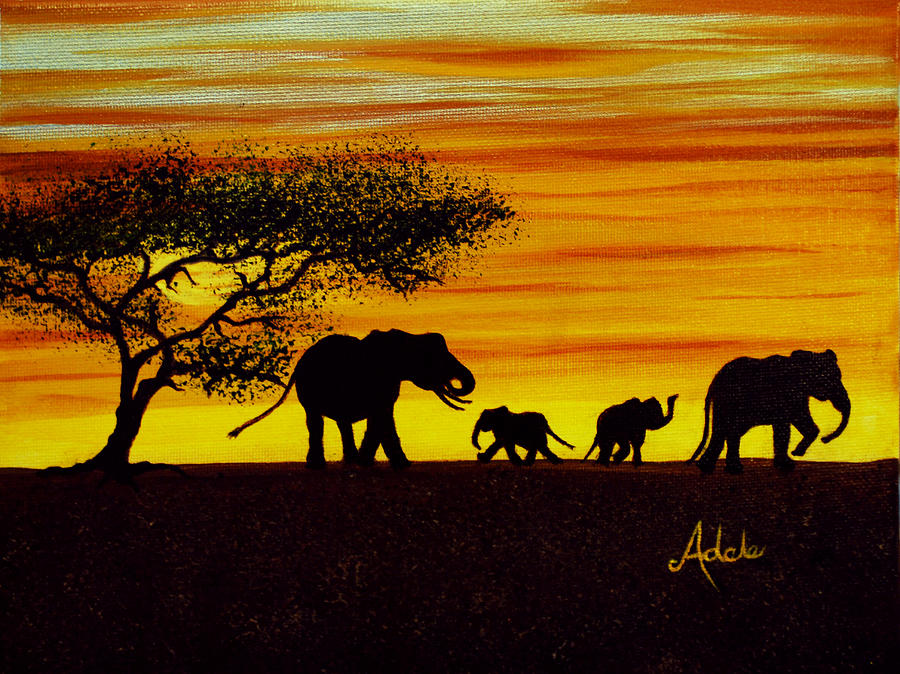 Elephant Silhouette Painting by Adele Moscaritolo