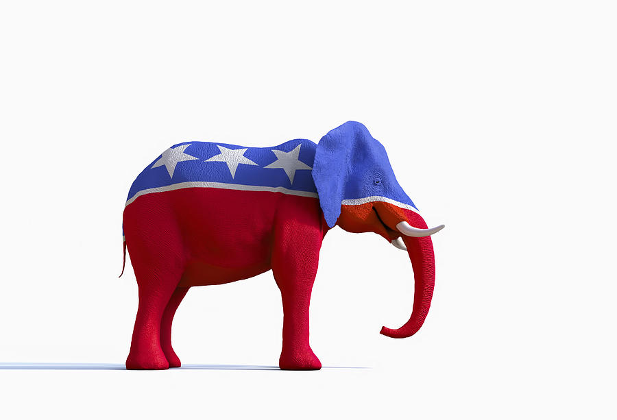 Elephant statue painted red, white and blue Photograph by Chris Clor