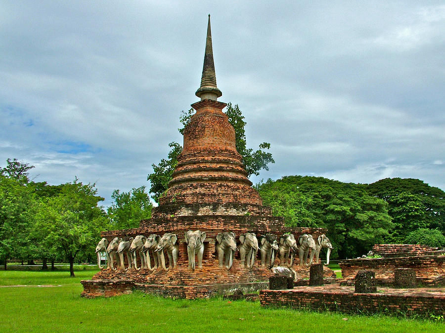Thailand Photograph - Elephant Stupa at Wat Sarasak in Sukhothai Historical Park-Thailand by Ruth Hager