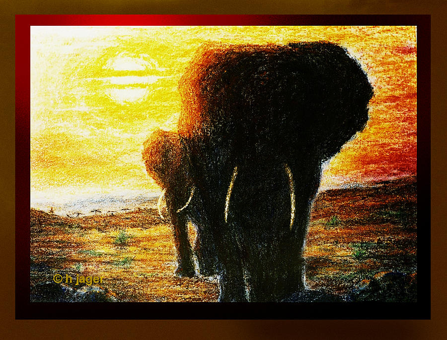 Elephant Sunset Painting by Hartmut Jager