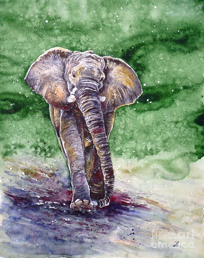 Elephant Painting by Zaira Dzhaubaeva