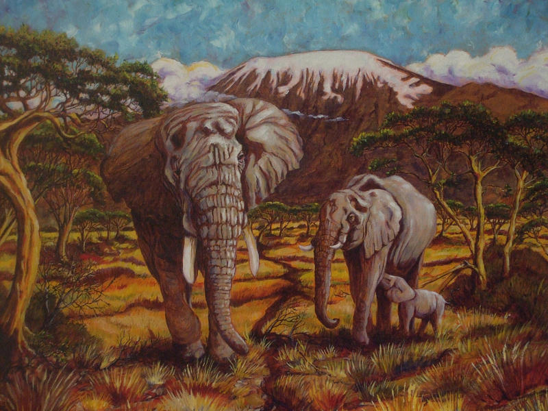 Elephants and Kilimanjaro Painting by Paris Wyatt Llanso