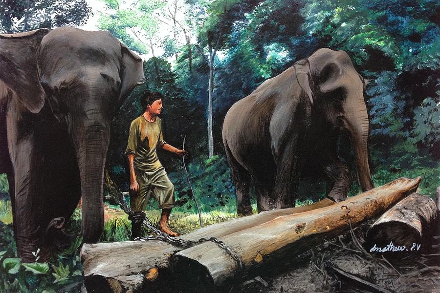 Elephants and the Mahout Photograph by George Jacob