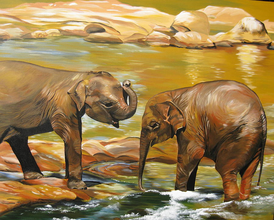 Elephants- Different Dimensions Painting by Cathy Jacobs - Fine Art America