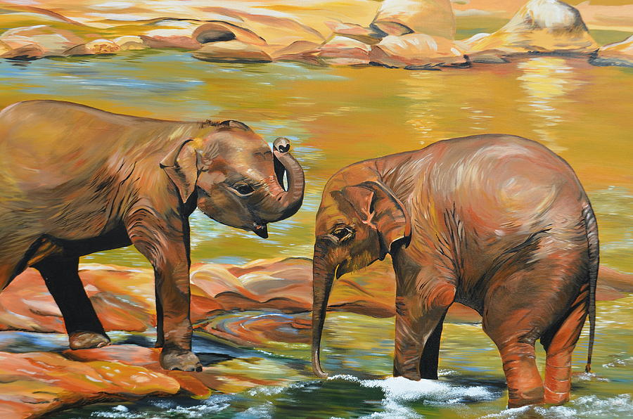 Elephants From Sri Lanka Painting