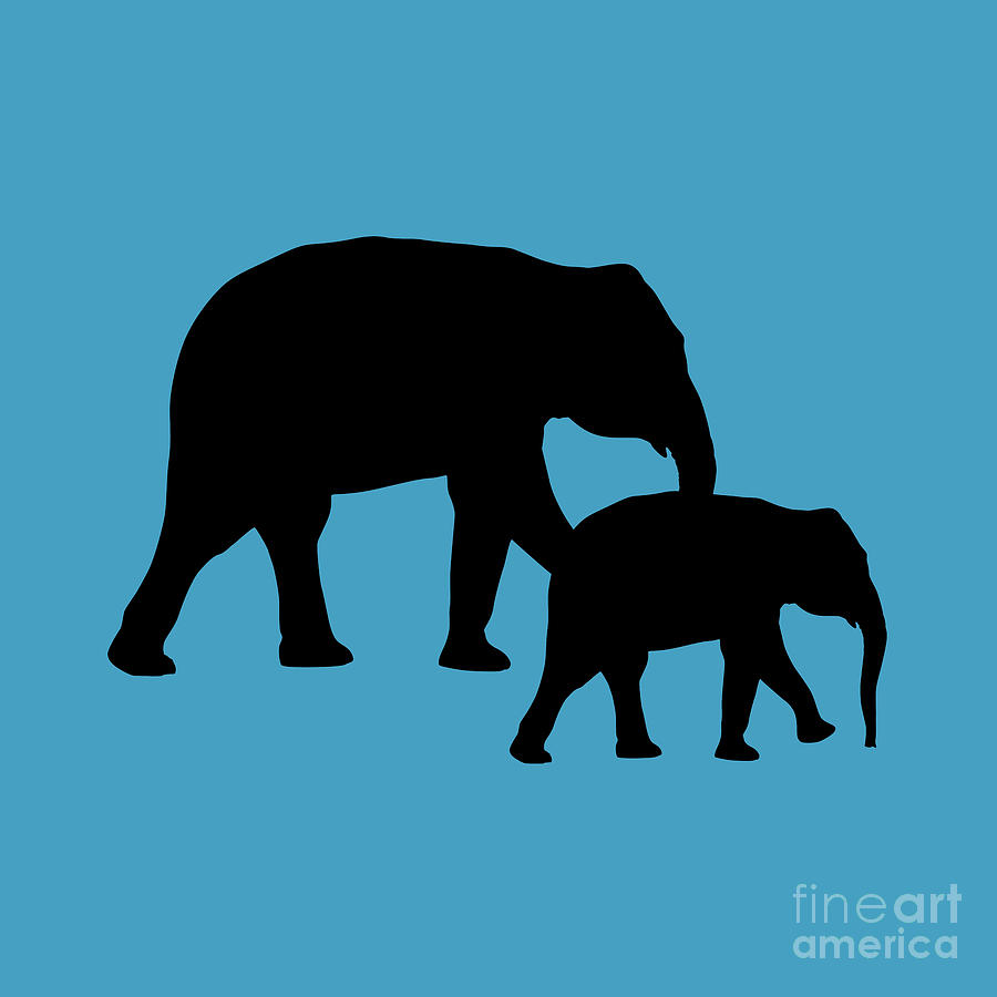 Animal Digital Art - Elephants in Black and Turquoise by Jackie Farnsworth