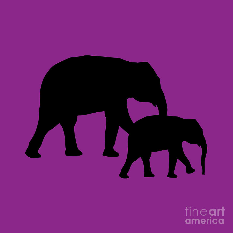 Elephants in Purple and Black Digital Art by Jackie Farnsworth