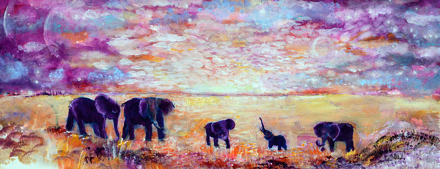 Elephants in the Golden Sunshine Painting by Ashleigh Dyan Bayer