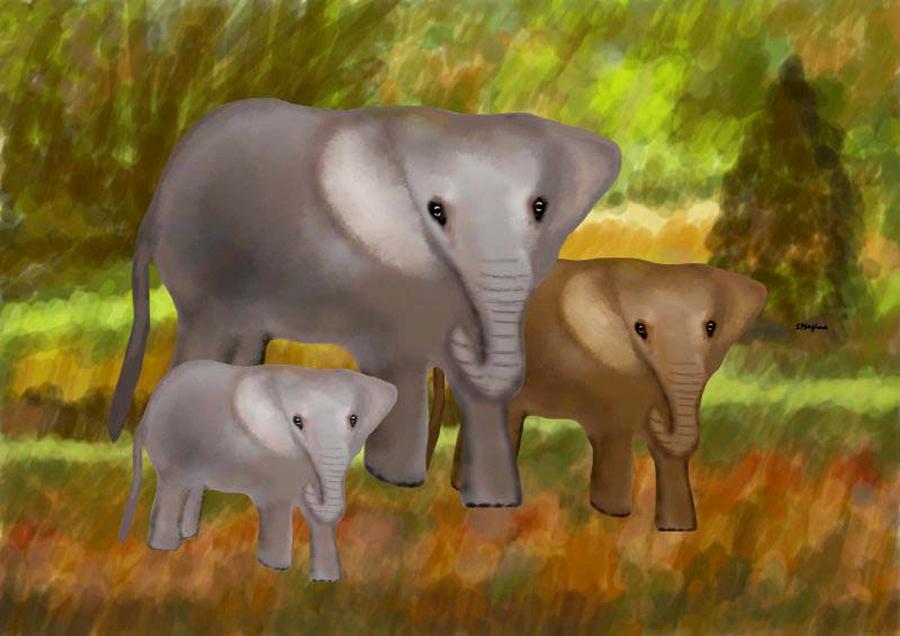Elephant Digital Art - Elephants in the Rainforest by Sher Magins
