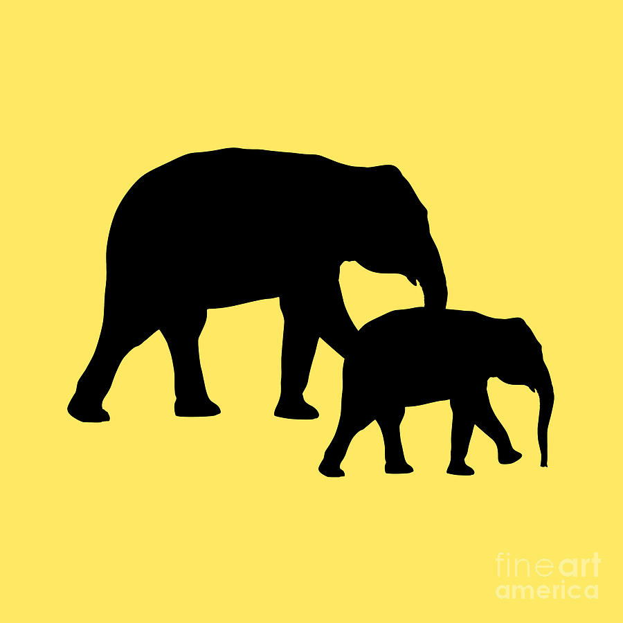 Animal Digital Art - Elephants in Yellow and Black by Jackie Farnsworth