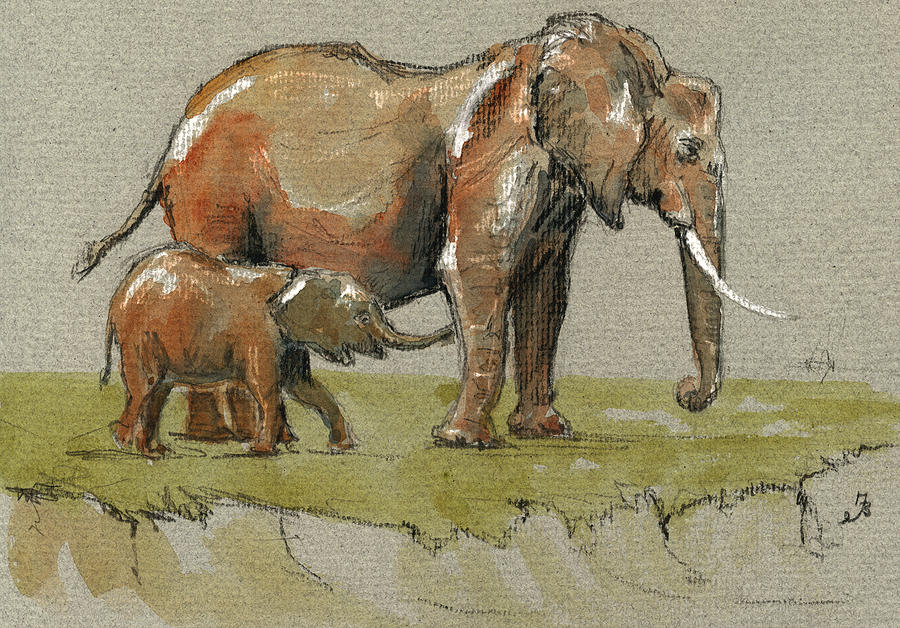 Wildlife Painting - Elephants by Juan  Bosco