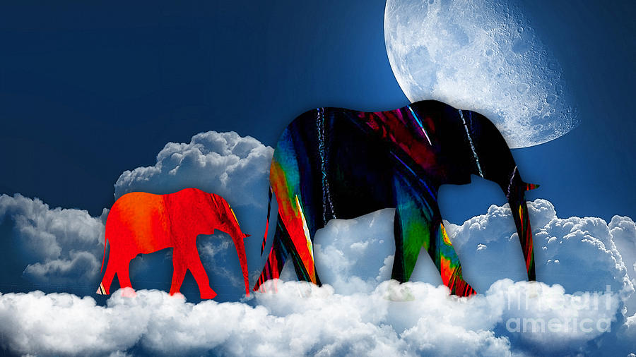 Abstract Mixed Media - Elephants On Cloud 9 by Marvin Blaine