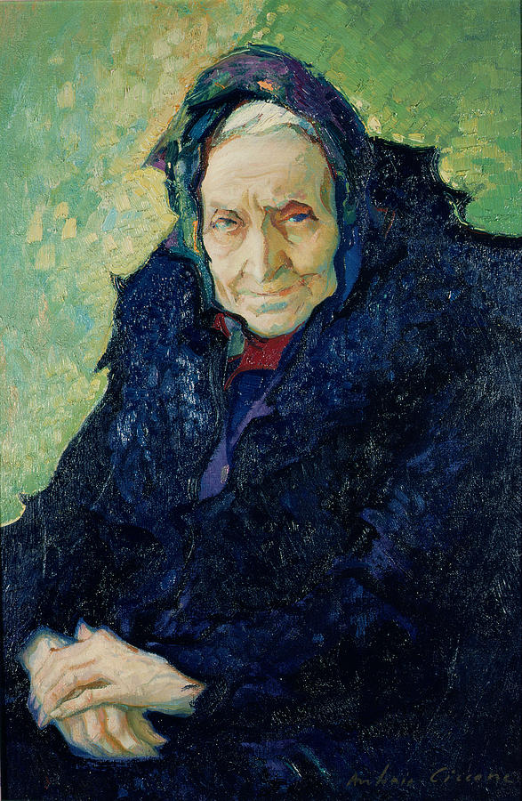 Elderly Photograph - Elettra In Violet Blue, 1966-67 Oil On Canvas by Antonio Ciccone