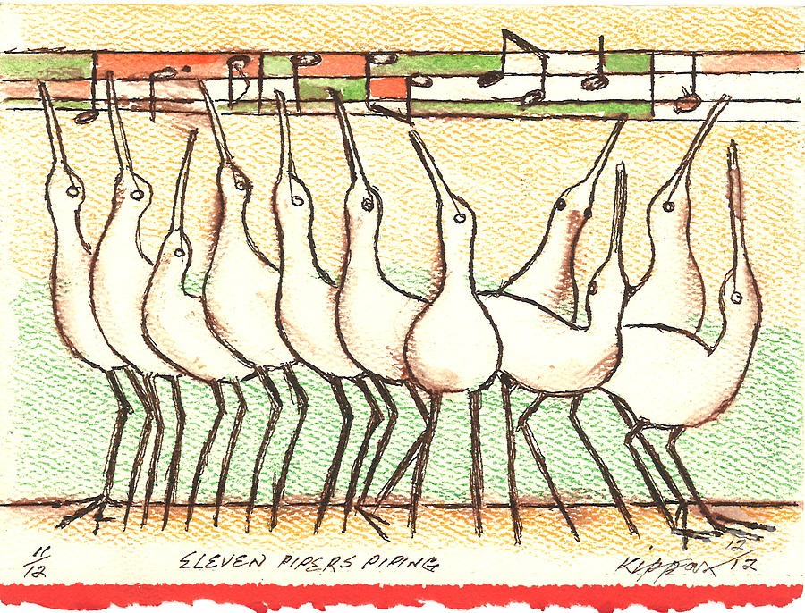 Sandpiper Drawing - Eleven Pipers Piping by Kippax Williams