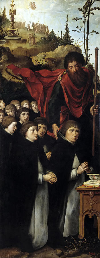 Eleven worshipers with St James the Greater Painting by Pieter Coecke van Aelst