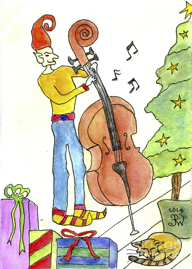 Elf playing Bass Painting by Paula Joy Welter