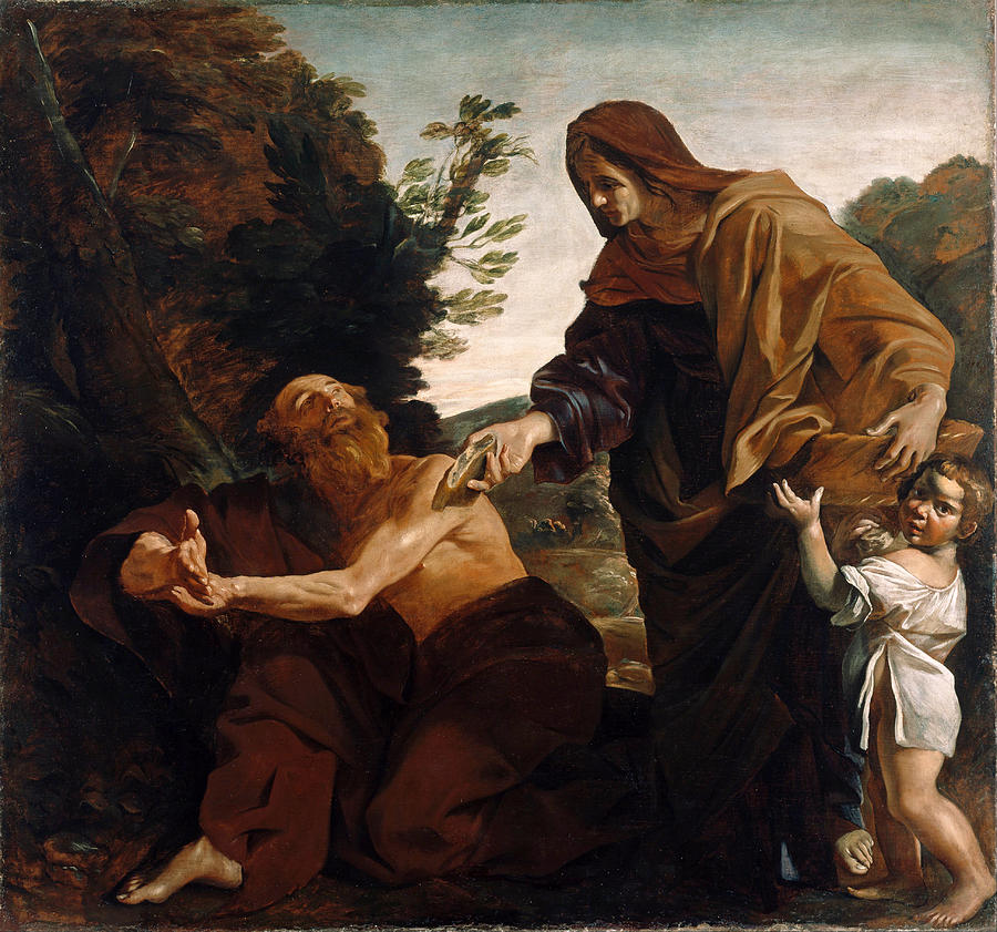 Elijah Receiving Bread from the Widow of Zarephath Painting by Giovanni Lanfranco