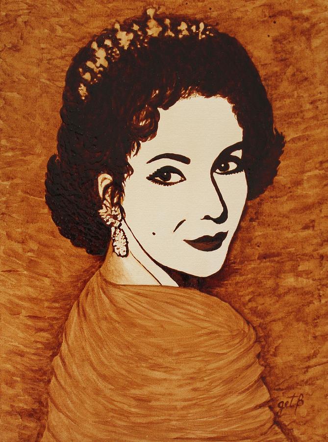 Elizabeth Taylor original coffee painting on paper Painting by Georgeta  Blanaru