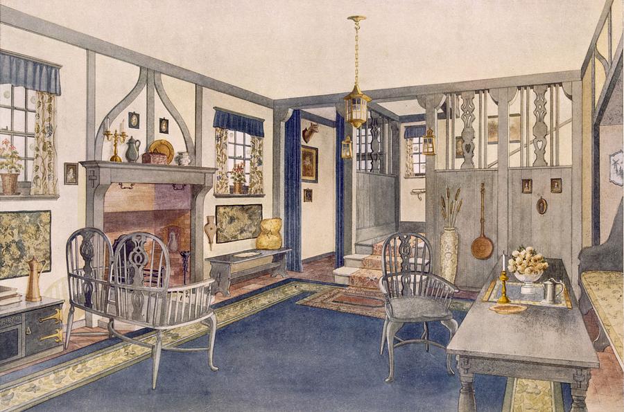 Furniture Drawing - Elizabethan Style Entrance Hall by Richard Goulburn Lovell