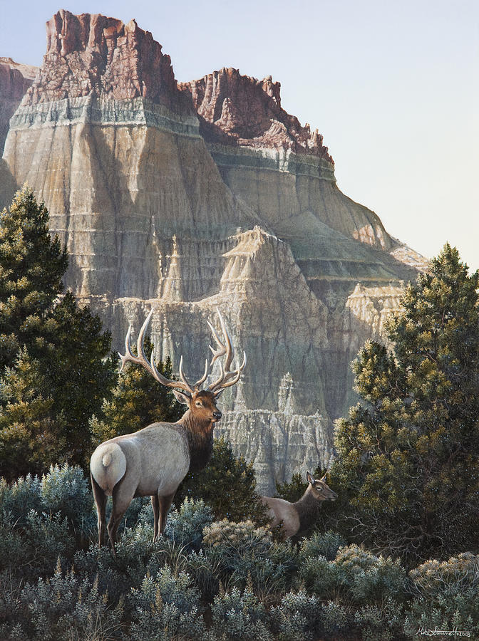 Cathedral Rock Painting - Elk at Cathedral Rock by Mike Stinnett