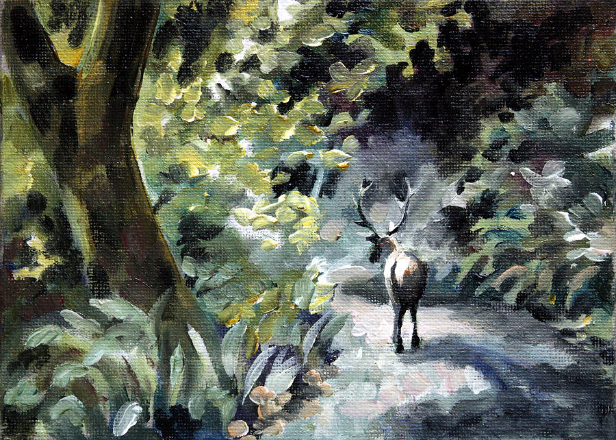 Elk on the Road Painting by Sarah Lynch