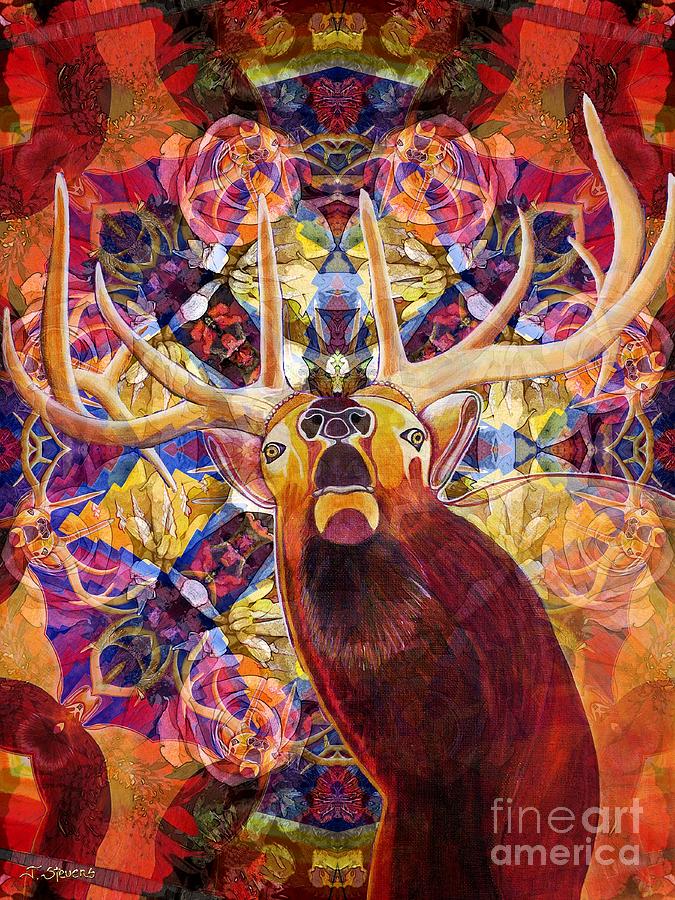 Collage Painting - Elk Spirits in the Garden by Joseph J Stevens