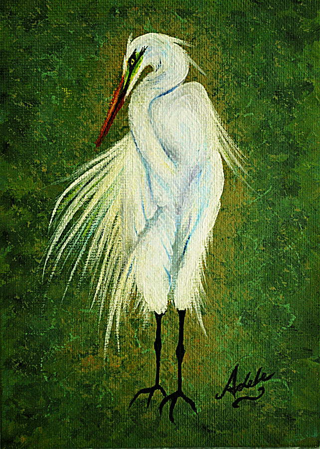 Ellie Egret Painting by Adele Moscaritolo