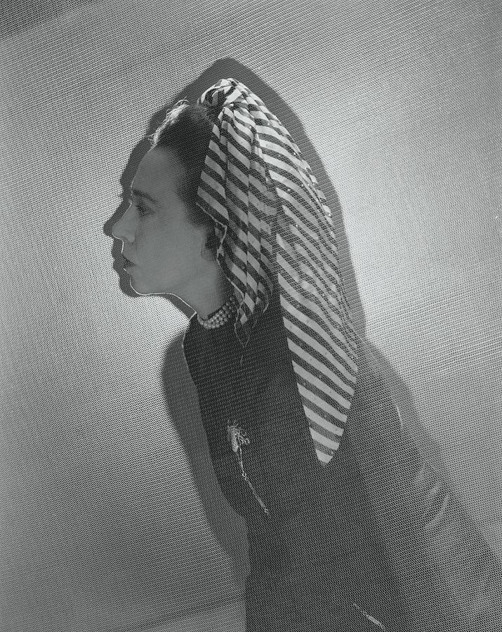 Elsa Schiaparelli Wearing A Striped Turban Photograph by Cecil Beaton