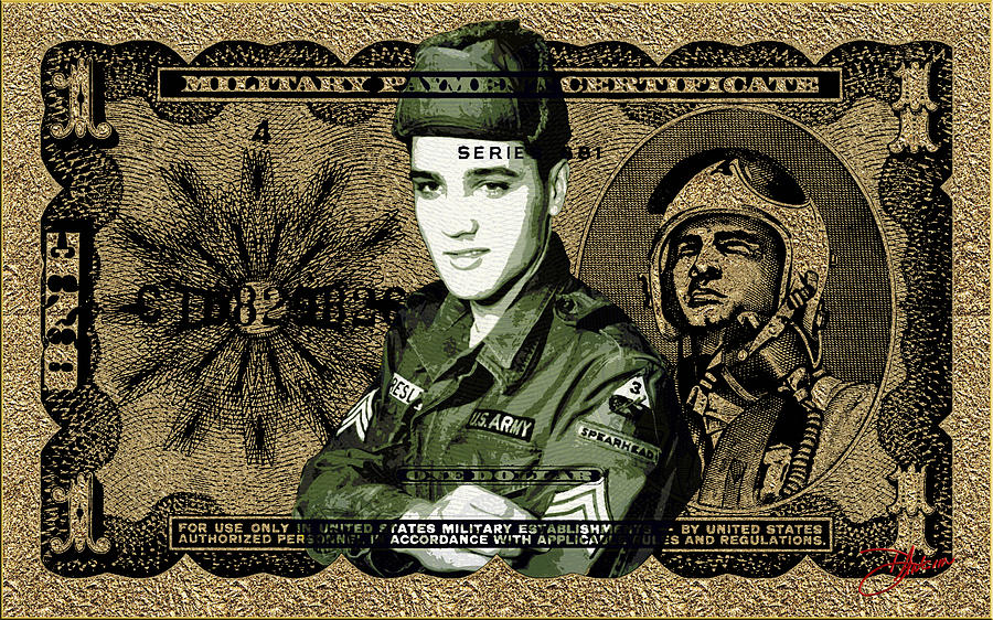 Elvis Presley Digital Art - Elvis Gold Military Payment Certificate by Dancin Artworks